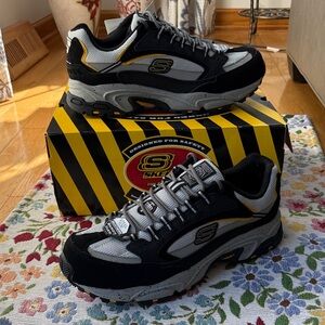 Skechers Men's Black and Gray Steel toe shoes with Yellow Accents